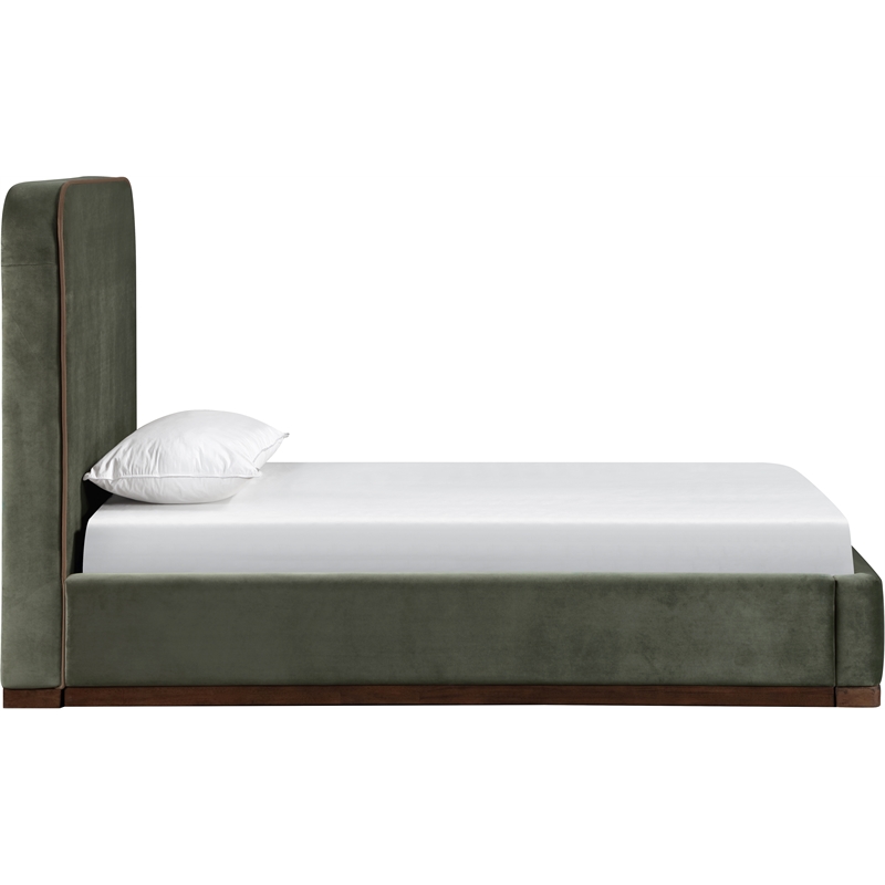 Bowery Hill Contemporary Green Durable Velvet Upholstered Twin Bed
