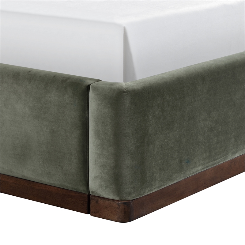 Bowery Hill Contemporary Green Durable Velvet Upholstered Twin Bed