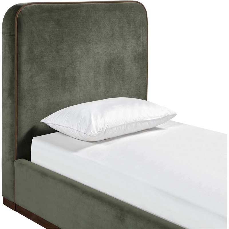Bowery Hill Contemporary Green Durable Velvet Upholstered Twin Bed