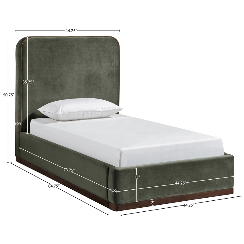 Bowery Hill Contemporary Green Durable Velvet Upholstered Twin Bed