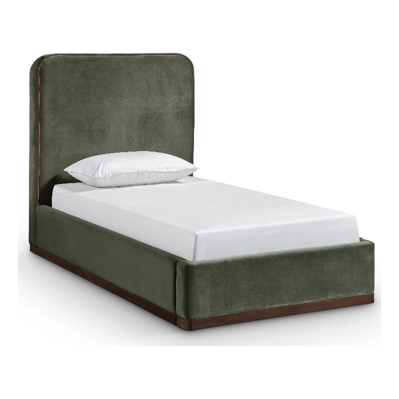 Bowery Hill Contemporary Green Durable Velvet Upholstered Twin Bed