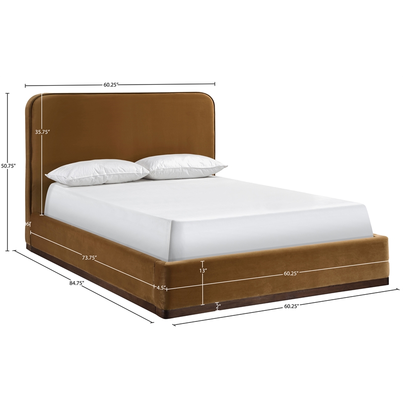 Bowery Hill Contemporary Saddle Durable Velvet Upholstered Full Bed