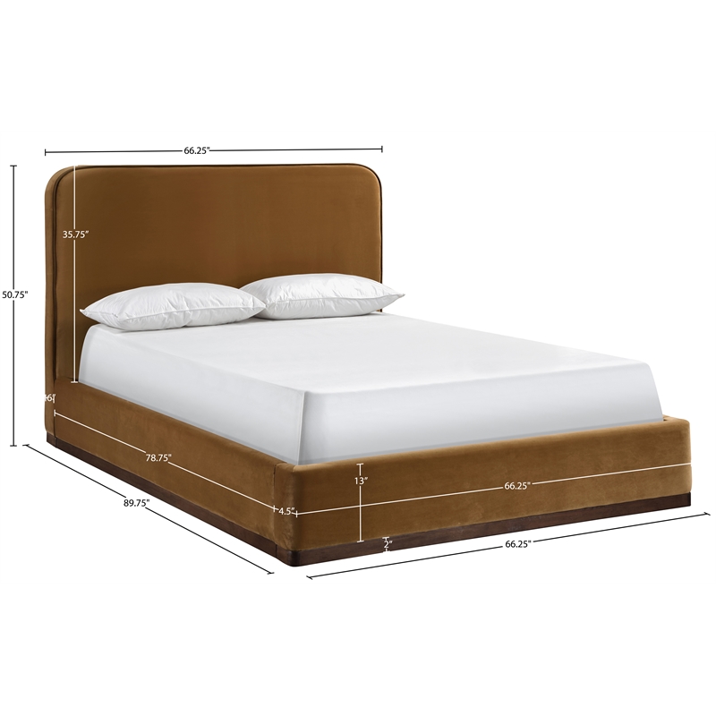 Bowery Hill Contemporary Saddle Velvet Upholstered Queen Bed