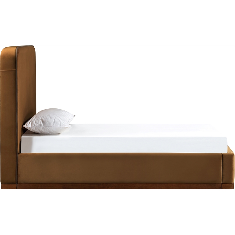 Bowery Hill Contemporary Saddle Durable Velvet Upholstered Twin Bed