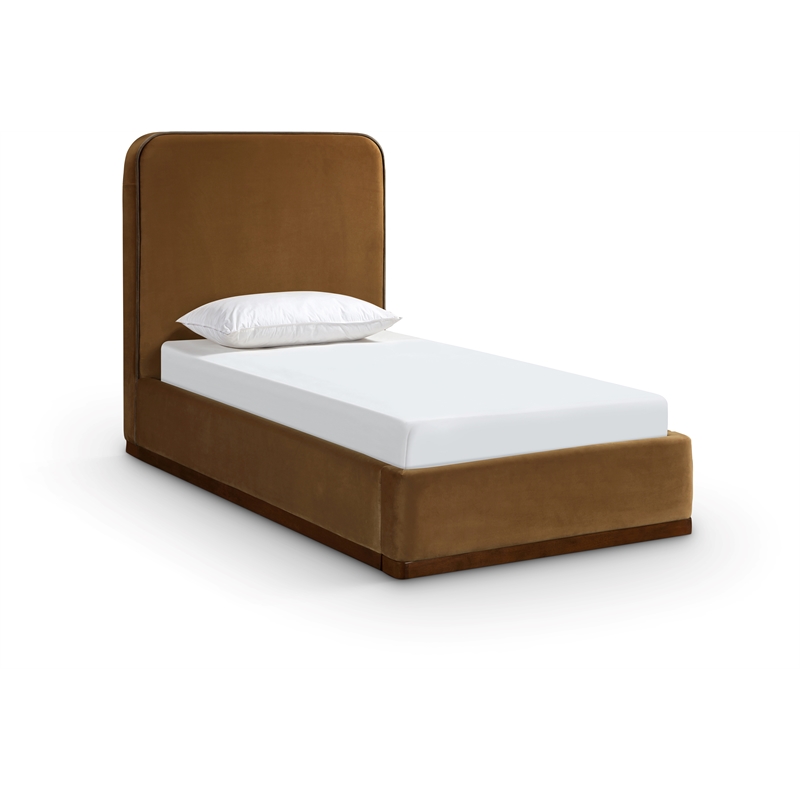 Bowery Hill Contemporary Saddle Durable Velvet Upholstered Twin Bed