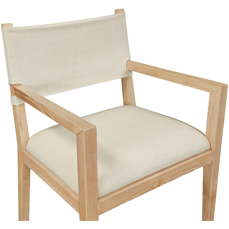 Bowery Hill Contemporary Cream Linen Textured Fabric Dining Arm Chair