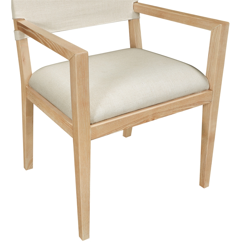 Bowery Hill Contemporary Cream Linen Textured Fabric Dining Arm Chair