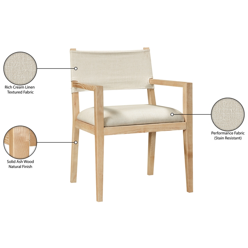 Bowery Hill Contemporary Cream Linen Textured Fabric Dining Arm Chair