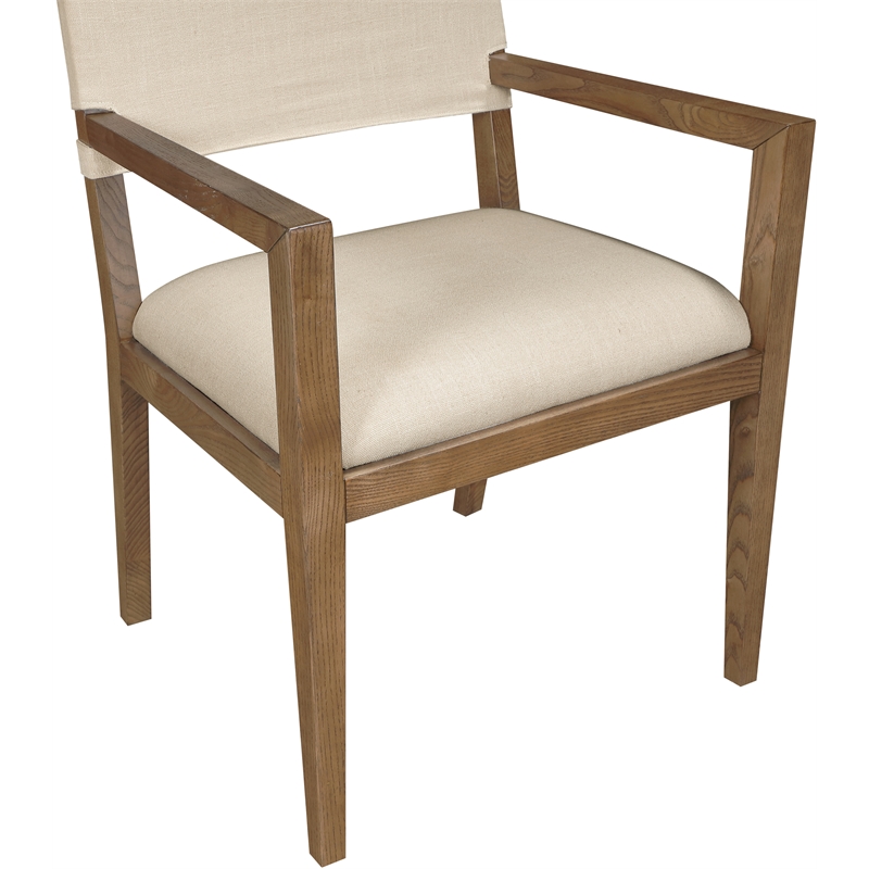 Bowery Hill Contemporary Beige Linen Textured Fabric Dining Arm Chair