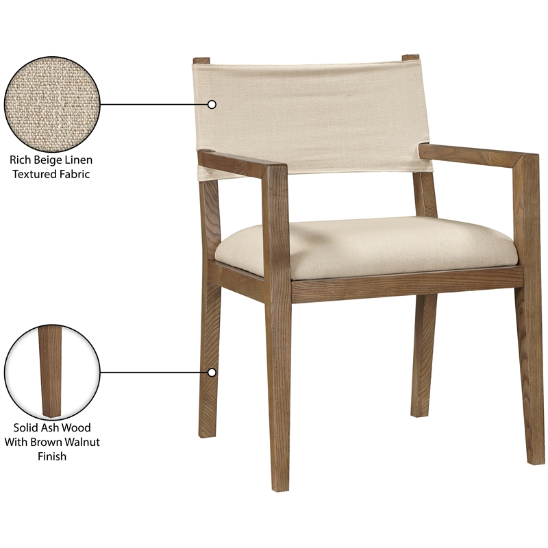 Bowery Hill Contemporary Beige Linen Textured Fabric Dining Arm Chair