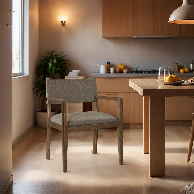 Bowery Hill Contemporary Brown Linen Textured Fabric Dining Arm Chair