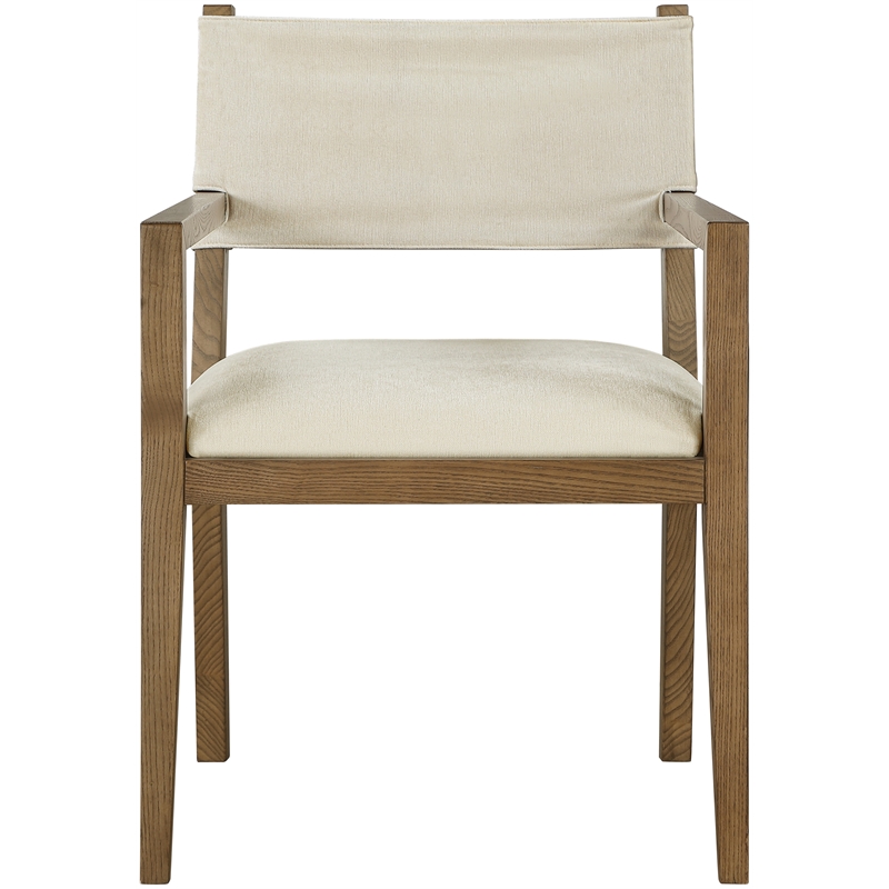Bowery Hill Contemporary Cream Linen Textured Fabric Dining Arm Chair
