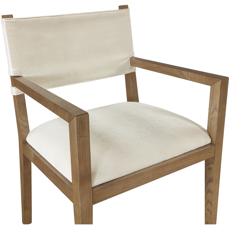 Bowery Hill Contemporary Cream Linen Textured Fabric Dining Arm Chair