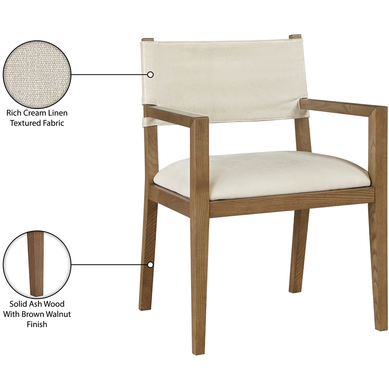 Bowery Hill Contemporary Cream Linen Textured Fabric Dining Arm Chair