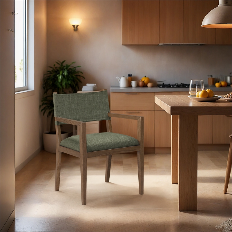Bowery Hill Contemporary Olive Linen Textured Fabric Dining Arm Chair