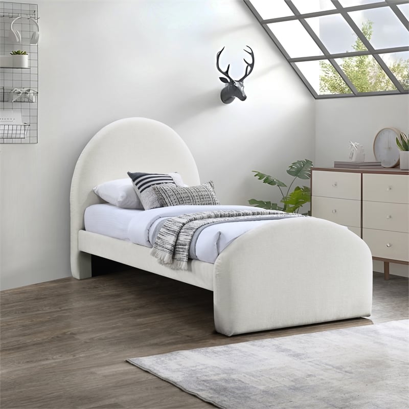 Bowery Hill Contemporary Cream Chenille Fabric Upholstered Twin Bed