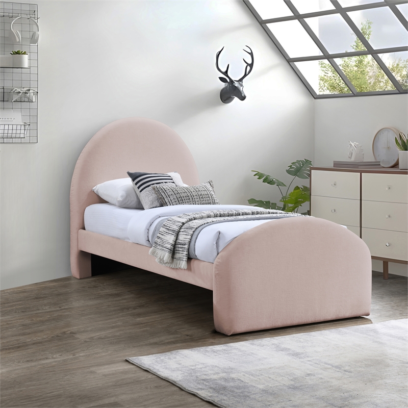 Bowery Hill Contemporary Pink Chenille Fabric Upholstered Twin Bed