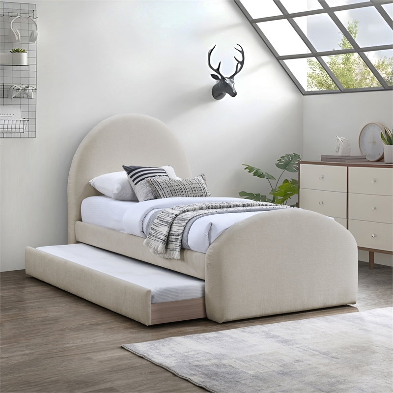 Bowery Hill Contemporary Beige Chenille Fabric Upholstered Twin Trundle Bed