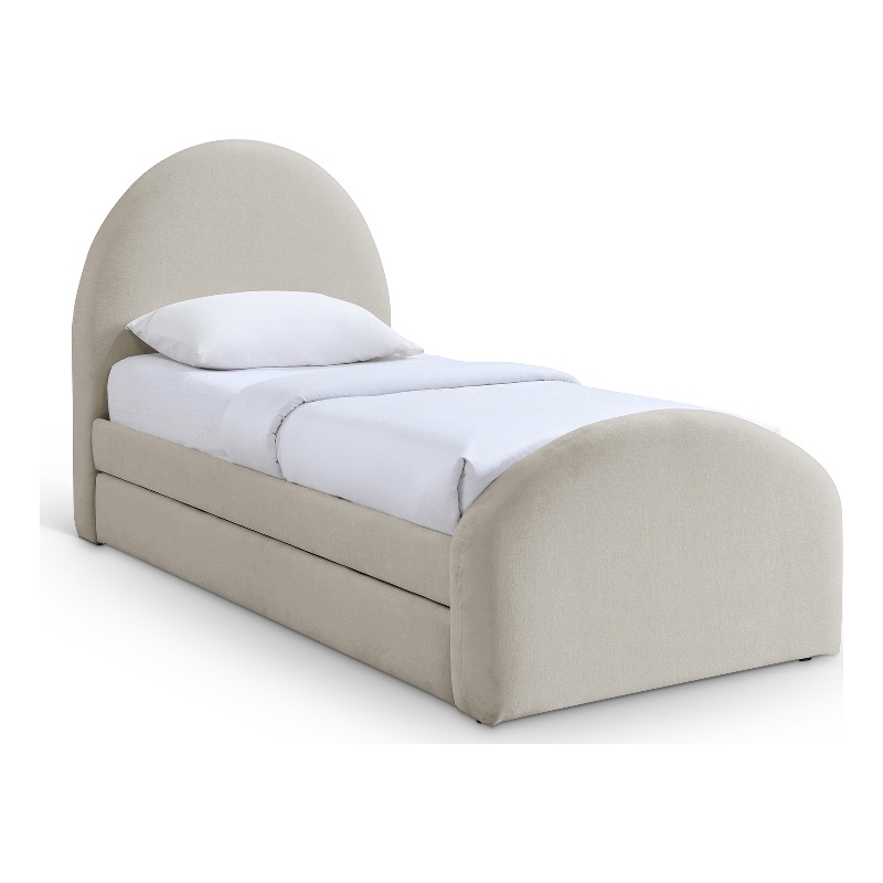 Bowery Hill Contemporary Beige Chenille Fabric Upholstered Twin Trundle Bed