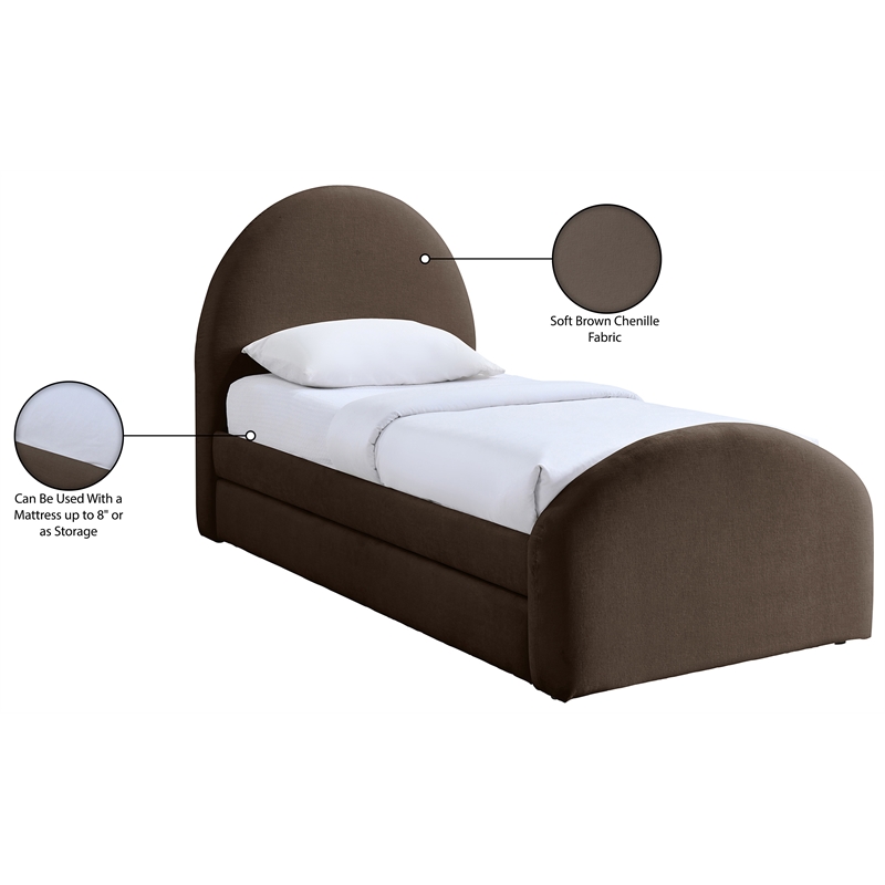 Bowery Hill Contemporary Brown Chenille Fabric Upholstered Twin Trundle Bed