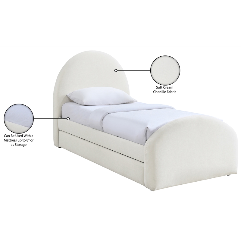 Bowery Hill Contemporary Cream Chenille Fabric Upholstered Twin Trundle Bed