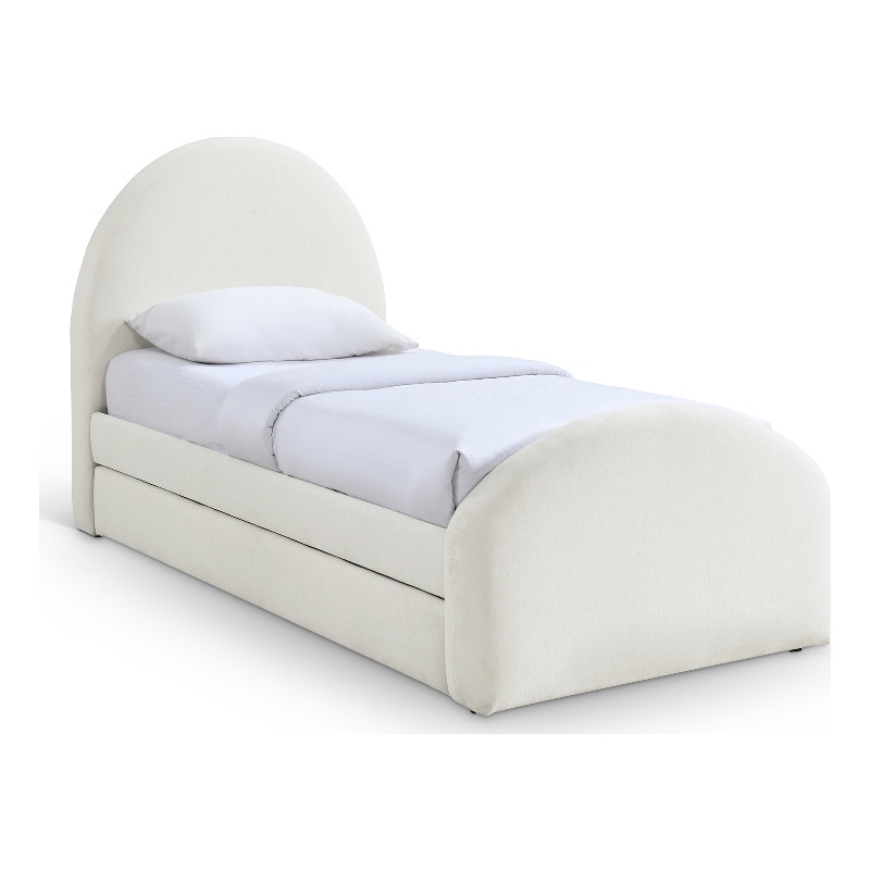 Bowery Hill Contemporary Cream Chenille Fabric Upholstered Twin Trundle Bed