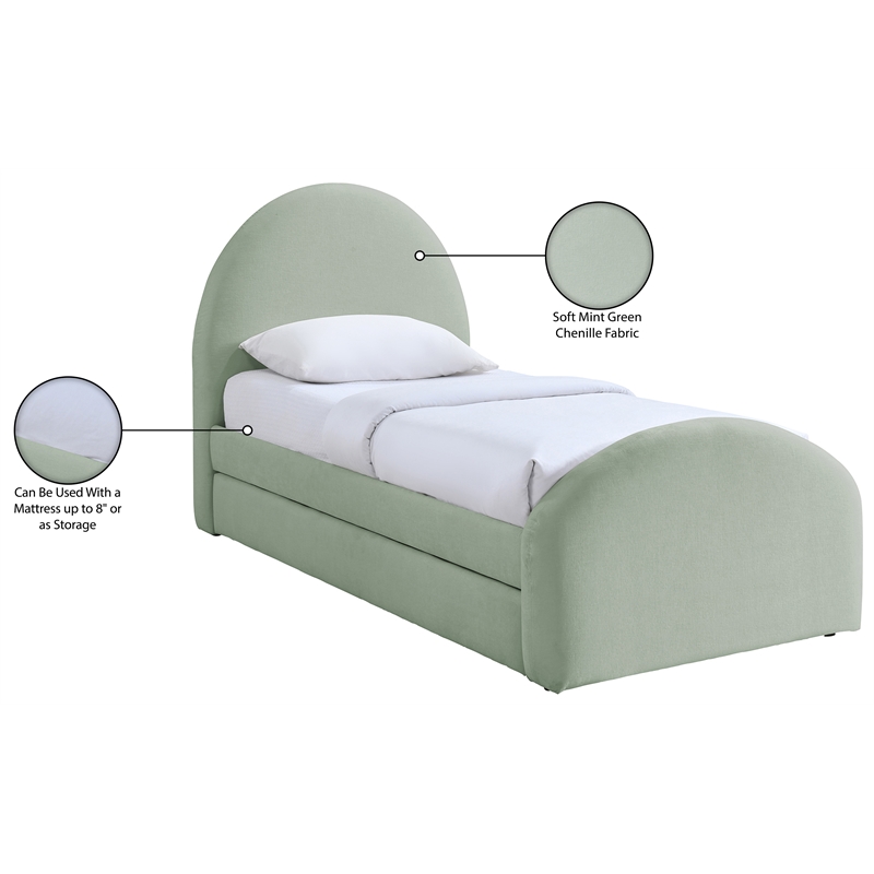 Bowery Hill Contemporary Mint Chenille Fabric Upholstered Twin Trundle Bed