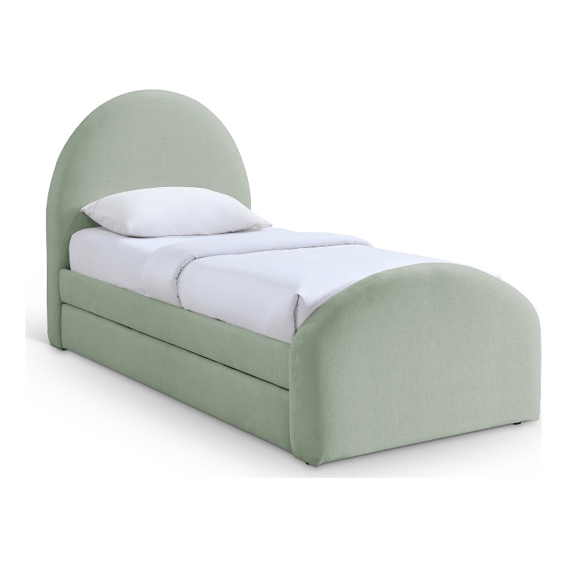 Bowery Hill Contemporary Mint Chenille Fabric Upholstered Twin Trundle Bed