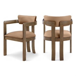 Bowery Hill Contemporary Cognac Vegan Leather Dining Arm Chair (Set of 2)