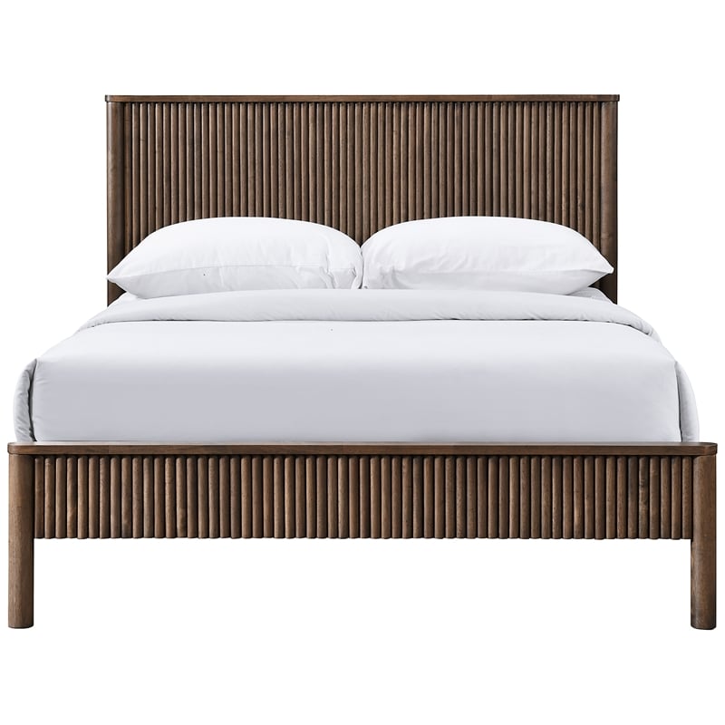 Bowery Hill Mid-Century Modern Rich Walnut Solid Wood King Bed