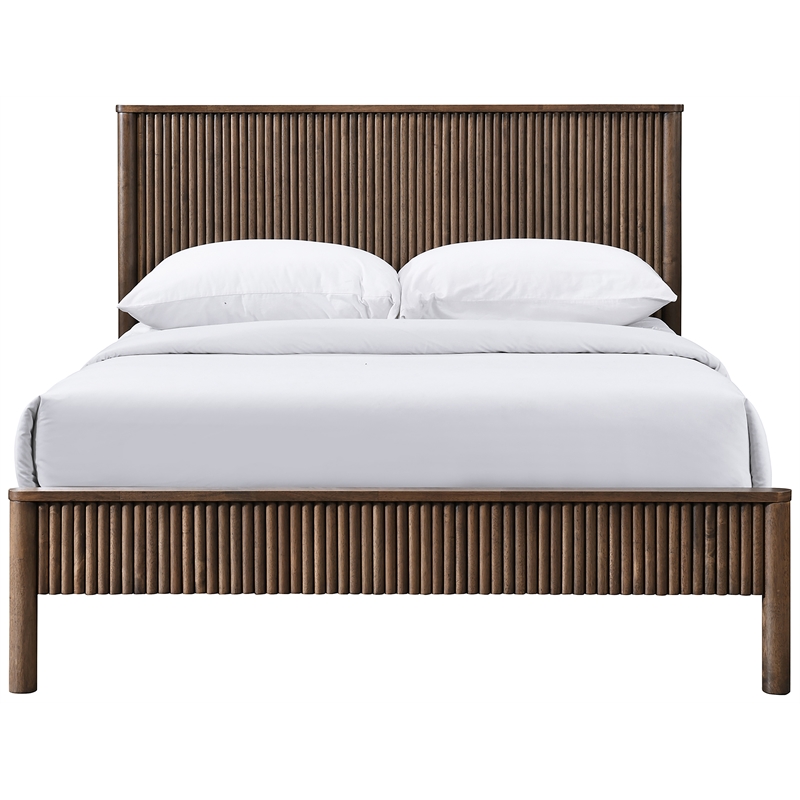 Bowery Hill Mid-Century Modern Rich Walnut Solid Wood Queen Bed