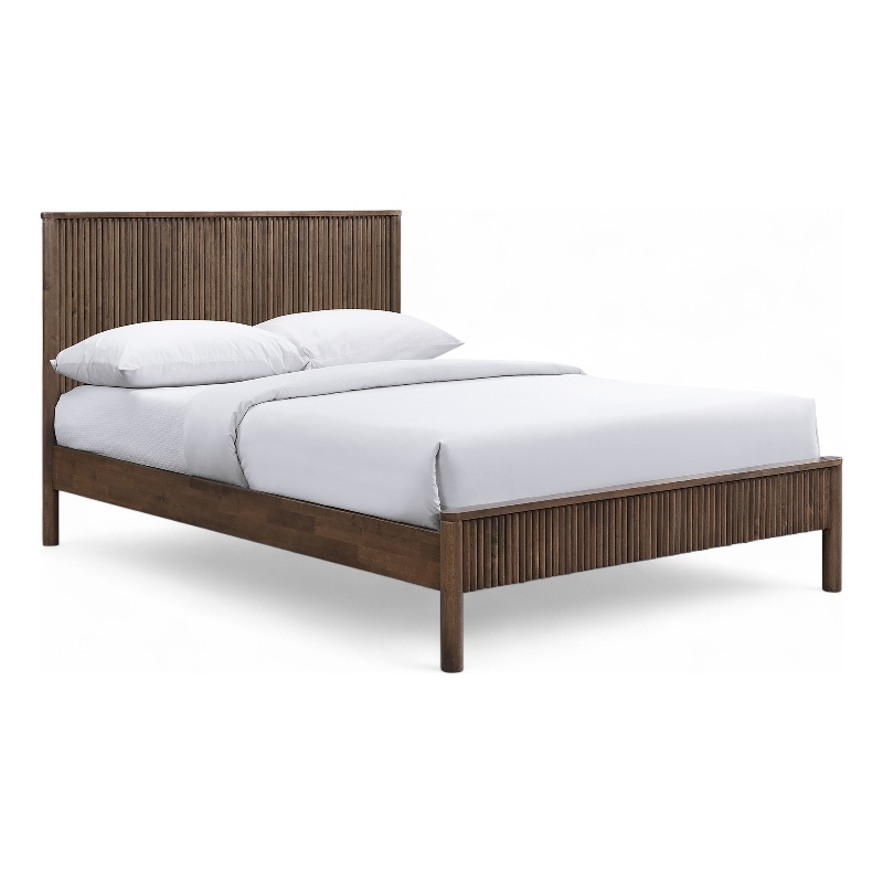 Bowery Hill Mid-Century Modern Rich Walnut Solid Wood Queen Bed