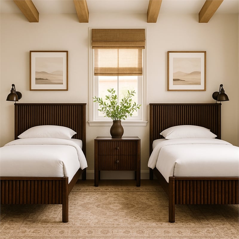 Bowery Hill Mid-Century Modern Rich Walnut Solid Wood Twin Bed