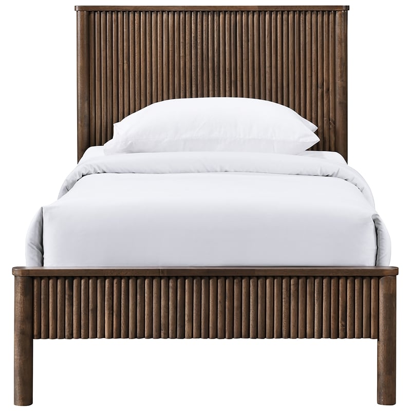 Bowery Hill Mid-Century Modern Rich Walnut Solid Wood Twin Bed