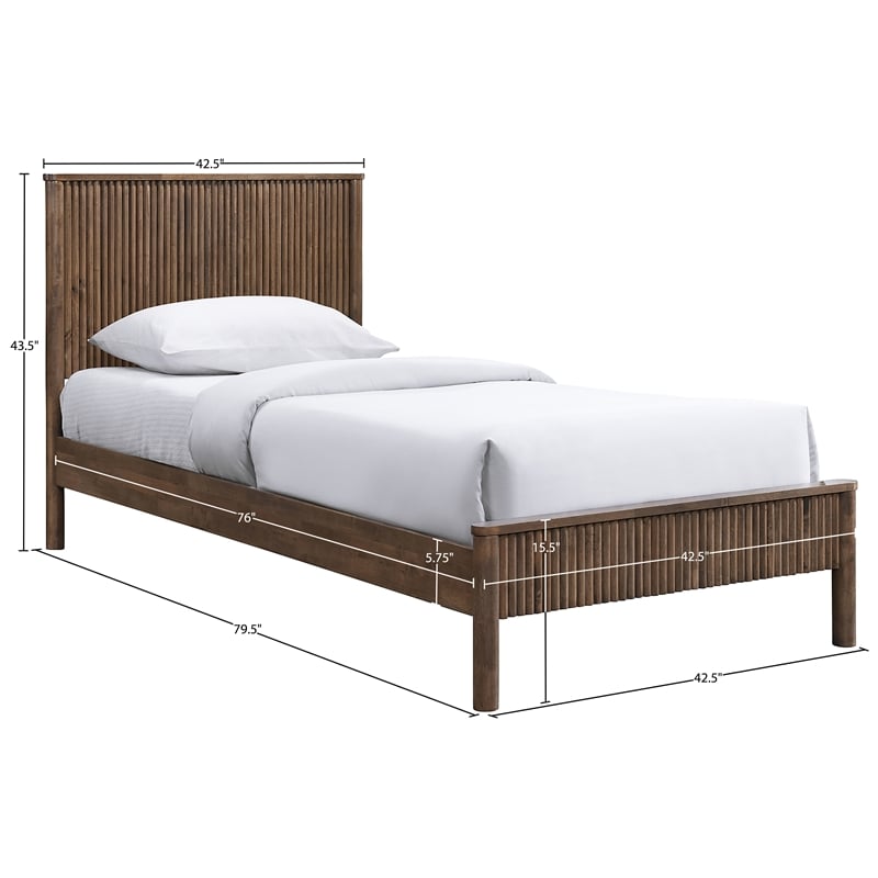 Bowery Hill Mid-Century Modern Rich Walnut Solid Wood Twin Bed