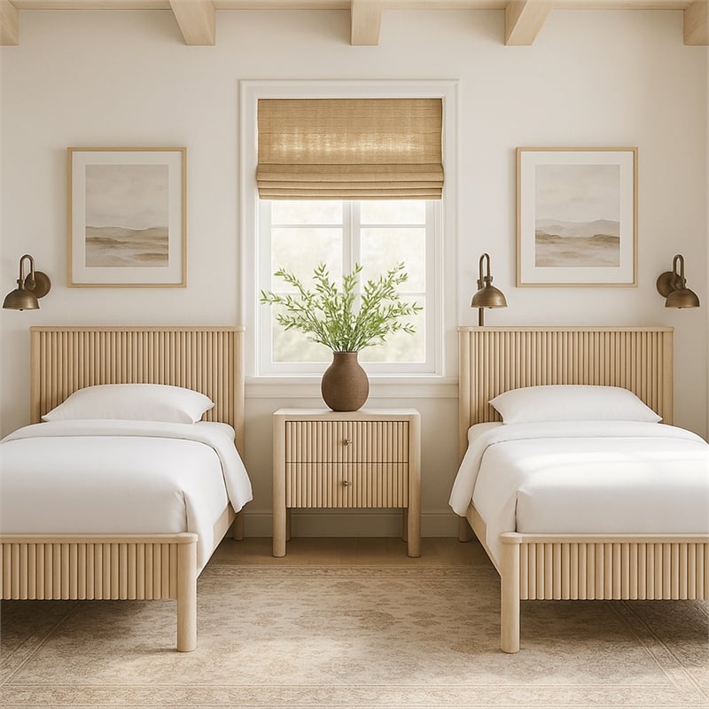 Bowery Hill Mid-Century Modern Rich Natural Solid Wood Twin Bed