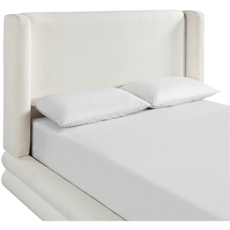 Bowery Hill Contemporary Cream Linen Textured Fabric Upholstered Full Bed
