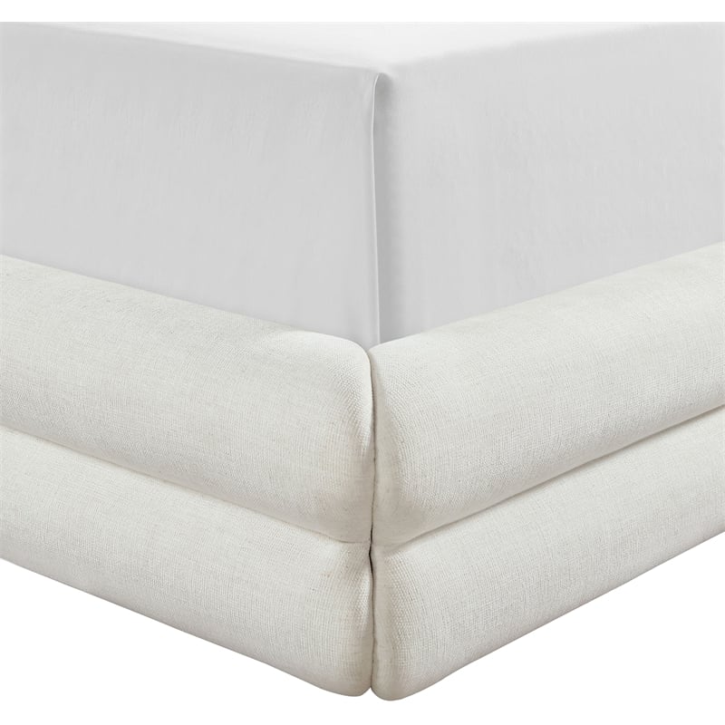 Bowery Hill Contemporary Cream Linen Textured Fabric Upholstered Full Bed