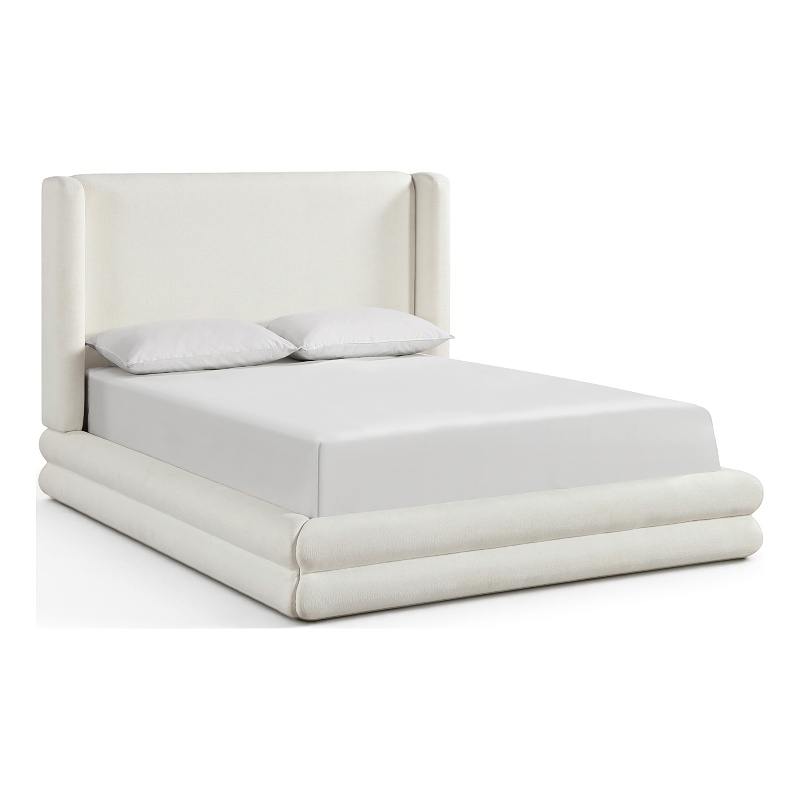 Bowery Hill Contemporary Cream Linen Textured Fabric Upholstered Full Bed