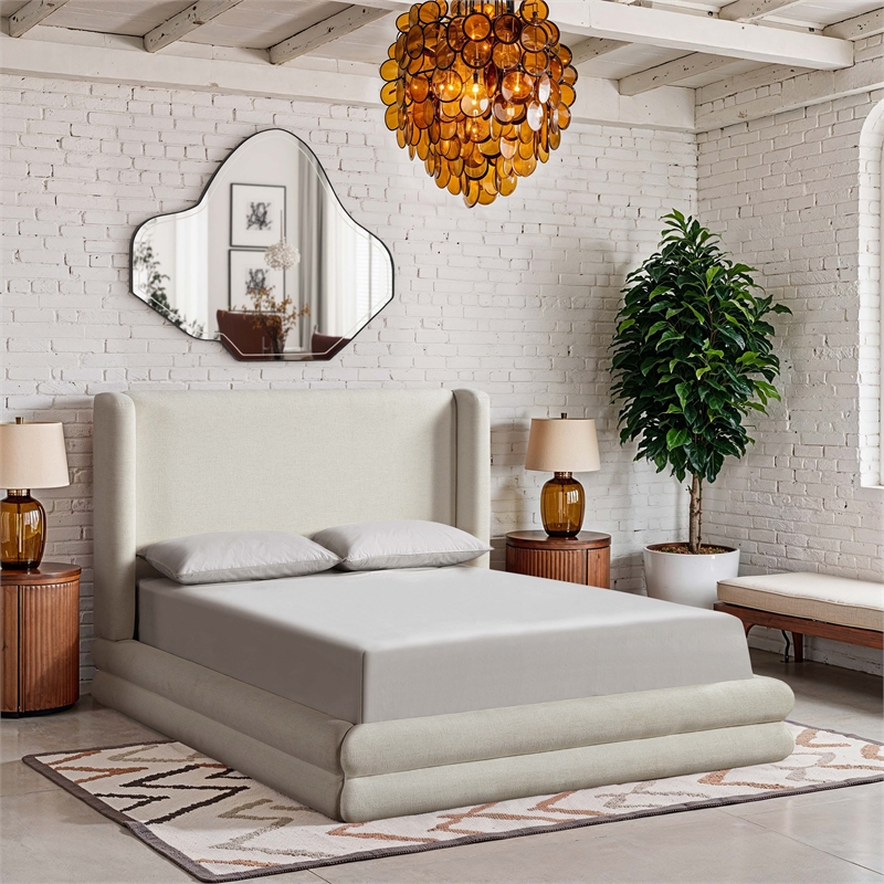 Bowery Hill Contemporary Cream Linen Textured Fabric Upholstered King Bed
