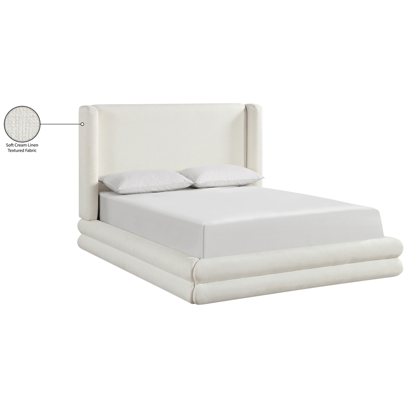 Bowery Hill Contemporary Cream Linen Textured Fabric Upholstered King Bed