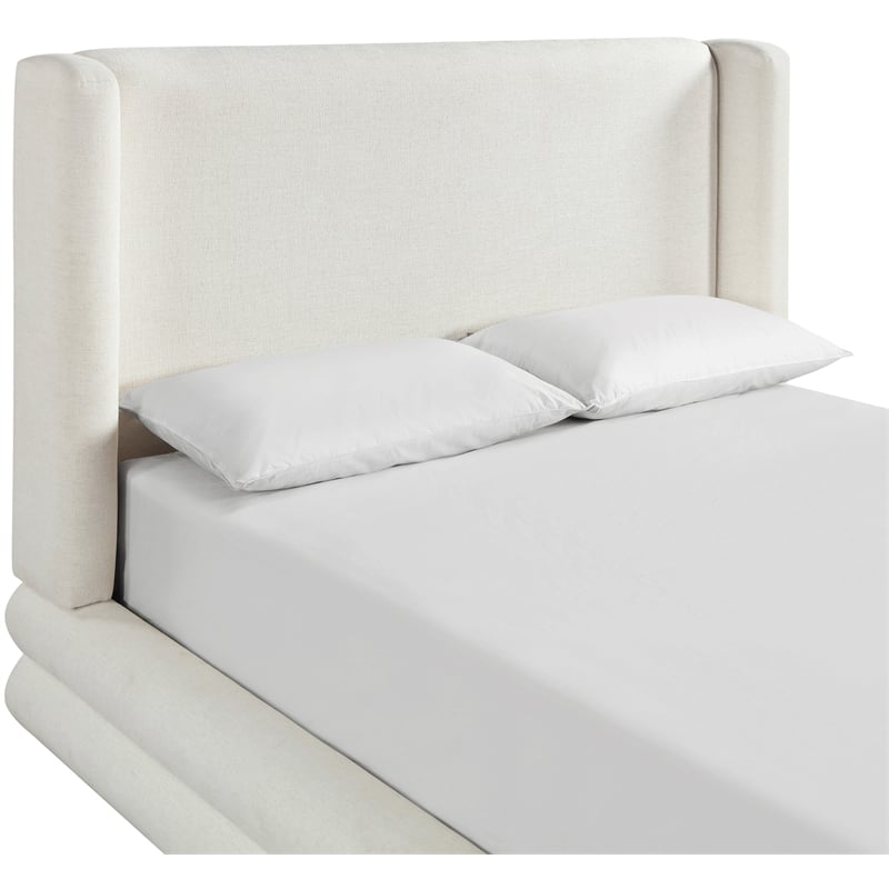 Bowery Hill Contemporary Cream Linen Textured Fabric Upholstered King Bed