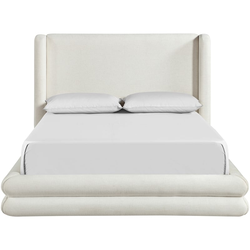Bowery Hill Contemporary Cream Linen Textured Fabric Upholstered Queen Bed