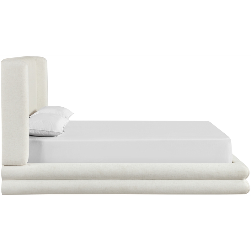 Bowery Hill Contemporary Cream Linen Textured Fabric Upholstered Queen Bed