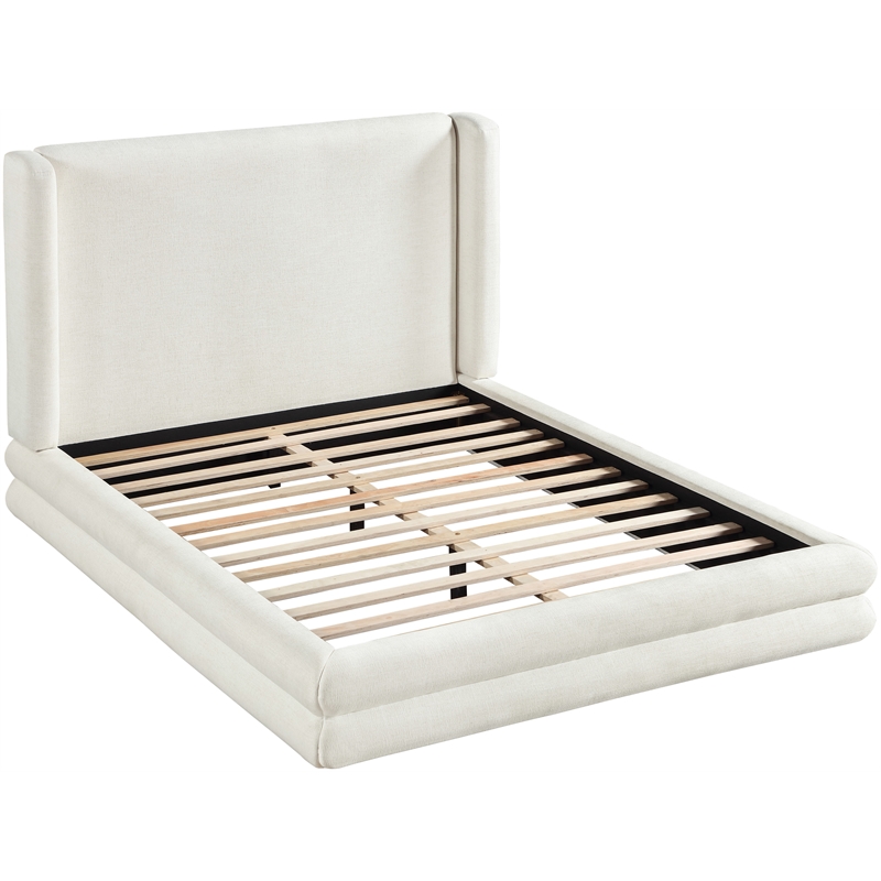 Bowery Hill Contemporary Cream Linen Textured Fabric Upholstered Queen Bed