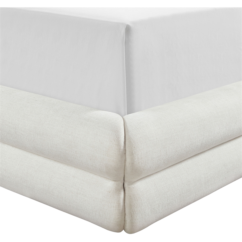 Bowery Hill Contemporary Cream Linen Textured Fabric Upholstered Queen Bed