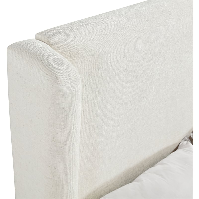 Bowery Hill Contemporary Cream Linen Textured Fabric Upholstered Queen Bed