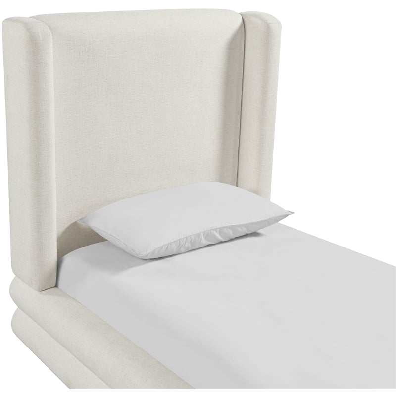 Bowery Hill Contemporary Cream Linen Textured Fabric Upholstered Twin Bed