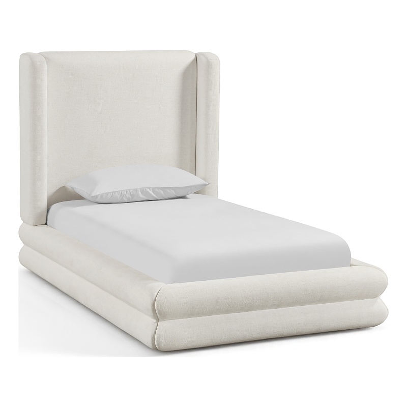 Bowery Hill Contemporary Cream Linen Textured Fabric Upholstered Twin Bed