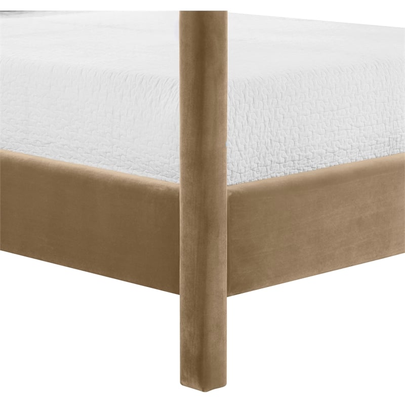 Bowery Hill Contemporary Beige Durable Velvet Upholstered Full Bed
